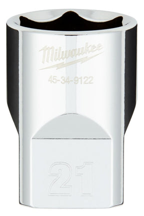 Milwaukee 45-34-9122 Socket, 21 mm Socket, 1/2 in Drive, 6-Point, Chrome Vanadium Steel, Chrome-Plated