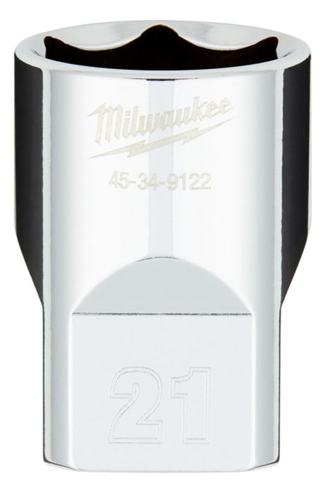 Milwaukee 45-34-9122 Socket, 21 mm Socket, 1/2 in Drive, 6-Point, Chrome Vanadium Steel, Chrome-Plated