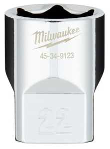 Milwaukee 45-34-9123 Socket, 22 mm Socket, 1/2 in Drive, 6-Point, Chrome Vanadium Steel, Chrome