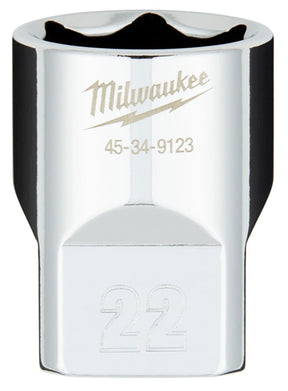 Milwaukee 45-34-9123 Socket, 22 mm Socket, 1/2 in Drive, 6-Point, Chrome Vanadium Steel, Chrome-Plated