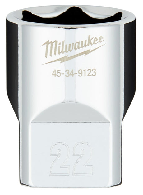 Milwaukee 45-34-9123 Socket, 22 mm Socket, 1/2 in Drive, 6-Point, Chrome Vanadium Steel, Chrome-Plated