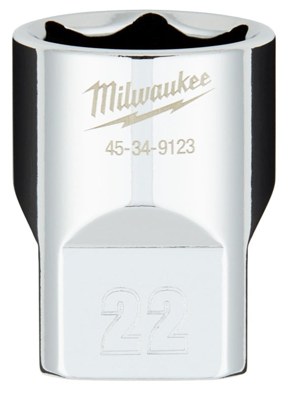 Milwaukee 45-34-9123 Socket, 22 mm Socket, 1/2 in Drive, 6-Point, Chrome Vanadium Steel, Chrome-Plated