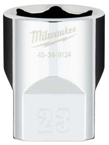 Milwaukee 45-34-9124 Socket, 23 mm Socket, 1/2 in Drive, 6-Point, Chrome Vanadium Steel, Chrome