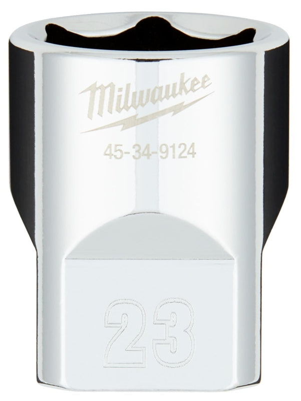 Milwaukee 45-34-9124 Socket, 23 mm Socket, 1/2 in Drive, 6-Point, Chrome Vanadium Steel, Chrome-Plated