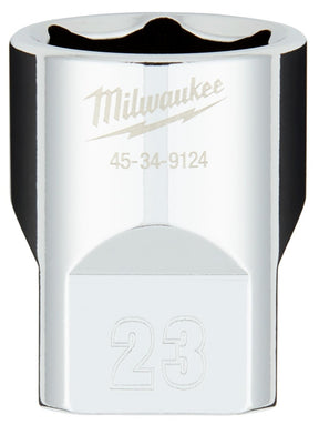 Milwaukee 45-34-9124 Socket, 23 mm Socket, 1/2 in Drive, 6-Point, Chrome Vanadium Steel, Chrome-Plated