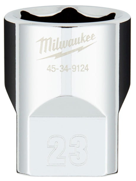 Milwaukee 45-34-9124 Socket, 23 mm Socket, 1/2 in Drive, 6-Point, Chrome Vanadium Steel, Chrome-Plated
