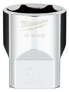 Milwaukee 45-34-9125 Socket, 24 mm Socket, 1/2 in Drive, 6-Point, Chrome Vanadium Steel, Chrome