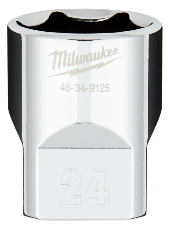 Milwaukee 45-34-9125 Socket, 24 mm Socket, 1/2 in Drive, 6-Point, Chrome Vanadium Steel, Chrome-Plated
