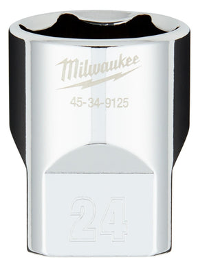 Milwaukee 45-34-9125 Socket, 24 mm Socket, 1/2 in Drive, 6-Point, Chrome Vanadium Steel, Chrome-Plated