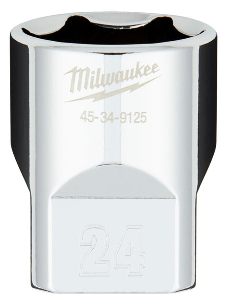 Milwaukee 45-34-9125 Socket, 24 mm Socket, 1/2 in Drive, 6-Point, Chrome Vanadium Steel, Chrome-Plated