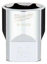 Milwaukee 45-34-9125 Socket, 24 mm Socket, 1/2 in Drive, 6-Point, Chrome Vanadium Steel, Chrome