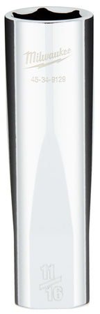 Milwaukee 45-34-9129 Deep Socket, 11/16 in Socket, 1/2 in Drive, 6-Point, Chrome Vanadium Steel, Chrome-Plated