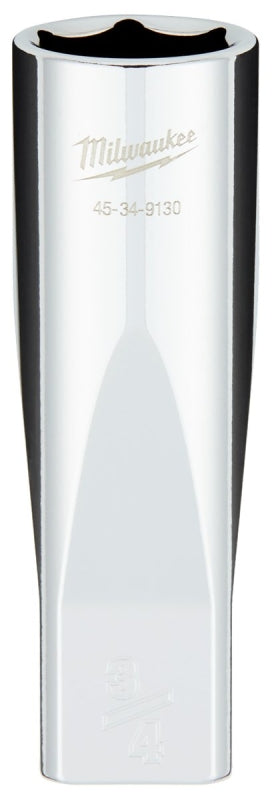 Milwaukee 45-34-9130 Deep Socket, 3/4 in Socket, 1/2 in Drive, 6-Point, Chrome Vanadium Steel, Chrome-Plated