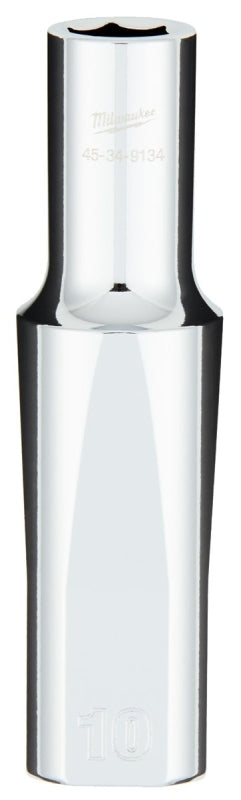 Milwaukee 45-34-9134 Socket, 10 mm Socket, Deep Socket, 0.85 in OAL, 1/2 in Drive, 6-Point, Chrome Vanadium Steel