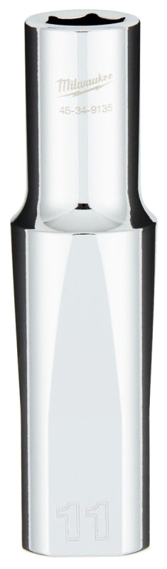 Milwaukee 45-34-9135 Socket, 11 mm Socket, Deep Socket, 0.85 in OAL, 1/2 in Drive, 6-Point, Chrome Vanadium Steel