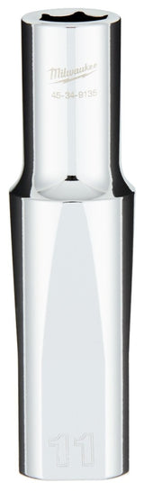 Milwaukee 45-34-9135 Socket, 11 mm Socket, Deep Socket, 0.85 in OAL, 1/2 in Drive, 6-Point, Chrome Vanadium Steel