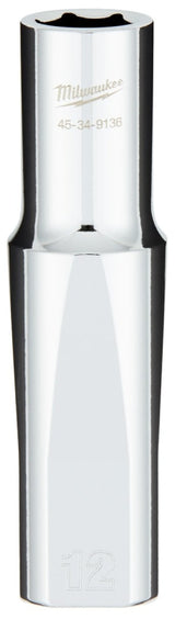 Milwaukee 45-34-9136 Socket, 12 mm Socket, Deep Socket, 0.85 in OAL, 1/2 in Drive, 6-Point, Chrome Vanadium Steel