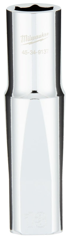 Milwaukee 45-34-9137 Socket, 13 mm Socket, Deep Socket, 0.85 in OAL, 1/2 in Drive, 6-Point, Chrome Vanadium Steel