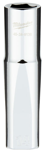 Milwaukee 45-34-9138 Deep Socket, 14 mm Socket, 1/2 in Drive, 6-Point, Chrome Vanadium Steel, Chrome-Plated