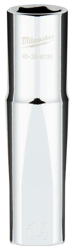Milwaukee 45-34-9138 Deep Socket, 14 mm Socket, 1/2 in Drive, 6-Point, Chrome Vanadium Steel, Chrome-Plated