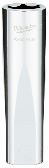 Milwaukee 45-34-9139 Socket, 15 mm Socket, Deep Socket, 0.85 in OAL, 1/2 in Drive, 6-Point, Chrome Vanadium Steel