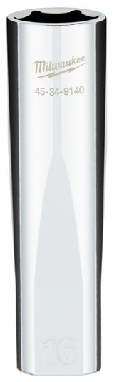 Milwaukee 45-34-9140 Socket, 16 mm Socket, Deep Socket, 0.85 in OAL, 1/2 in Drive, 6-Point, Chrome Vanadium Steel