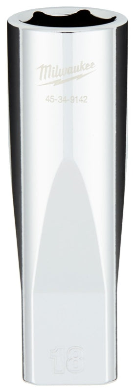 Milwaukee 45-34-9142 Socket, 18 mm Socket, Deep Socket, 1/2 in Drive, 6-Point, Chrome Vanadium Steel, Chrome