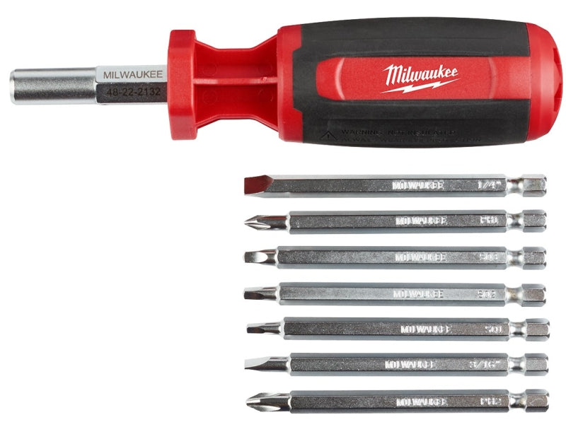 Milwaukee 48-22-2132 Multi-Bit Driver, 1/4 in Drive, Square Drive, 9.06 in OAL, Plastic Handle, Barrel-Grip Handle