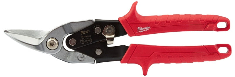 Milwaukee 48-22-4510 Aviation Snip, 10 in OAL, 5 in L Cut, Left, Straight Cut, Steel Blade, Ergonomic Handle, Red Handle