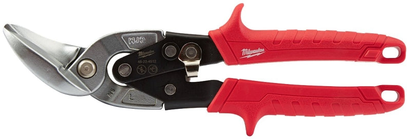 Milwaukee 48-22-4542 Aviation Snip, 9-7/8 in OAL, 5 in L Cut, Left Cut, Steel Blade, Comfort-Grip Handle, Red Handle