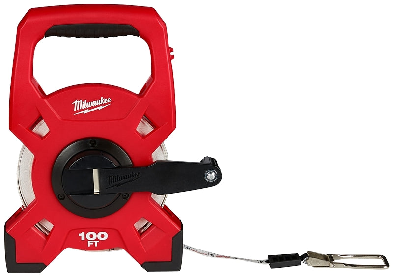 Milwaukee 48-22-5301 Tape Measure, 100 ft L Blade, 1/2 in W Blade, Fiberglass Blade, ABS Case, Black/Red Case