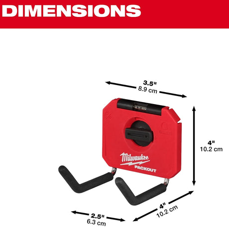 Milwaukee PACKOUT 48-22-8334 Straight Hook, 15 lb Load, 4 in L, 3-1/2 in W, 4 in H, Metal/Polymer, Black/Red