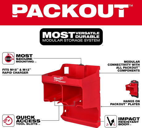 Milwaukee PACKOUT 48-22-8343 Tool Station, 25 lb Load, 10 in L, 9-1/2 in W, 14 in H, Polymer, Red