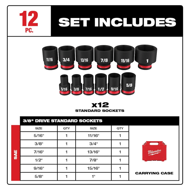 Milwaukee 49-66-7005 SHOCKWAVE Impact Duty Series Standard Socket Set, Steel, Black, Includes: (1) Storage Case