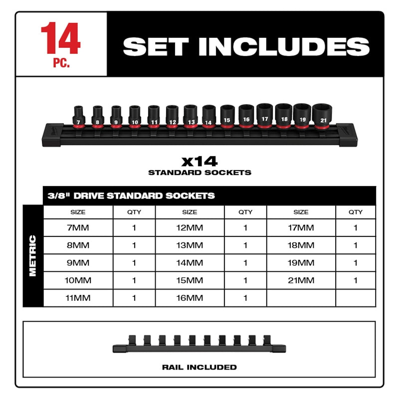 Milwaukee SHOCKWAVE Impact Duty 49-66-7007 Standard Socket Set, Steel, Black