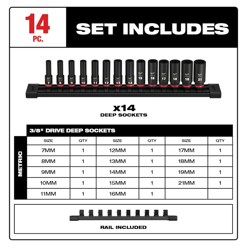 Milwaukee SHOCKWAVE Impact Duty 49-66-7008 Deep Socket Set, Steel, Black