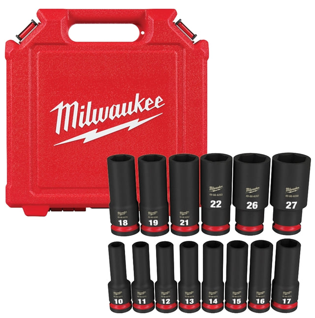 Milwaukee SHOCKWAVE Impact Duty 49-66-7014 Deep Socket Set, Steel, Black