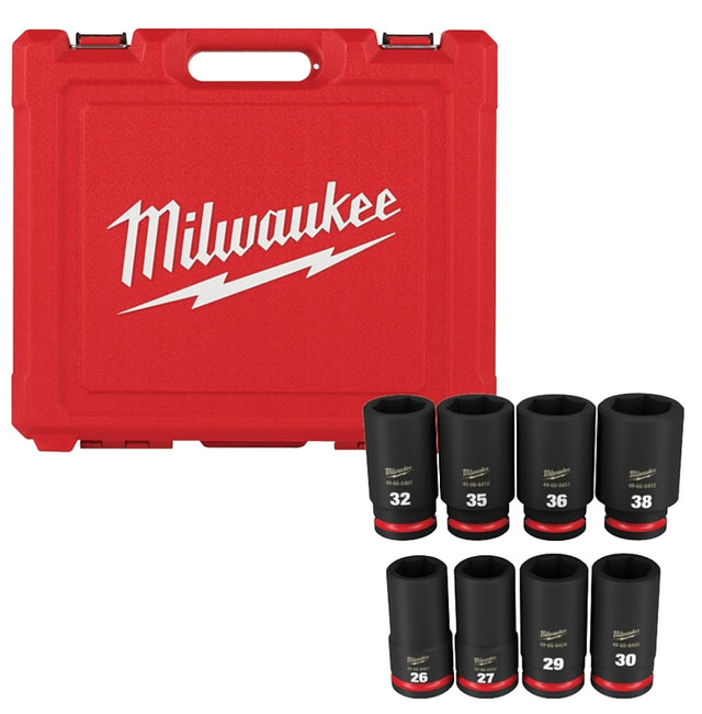 Milwaukee SHOCKWAVE Impact Duty 49-66-7020 Deep Socket Set, Molybdenum Steel, Chrome-Plated, Black