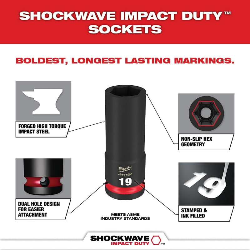 Milwaukee SHOCKWAVE Impact Duty 49-66-6801 Socket Set, Chrome Molybdenum Steel