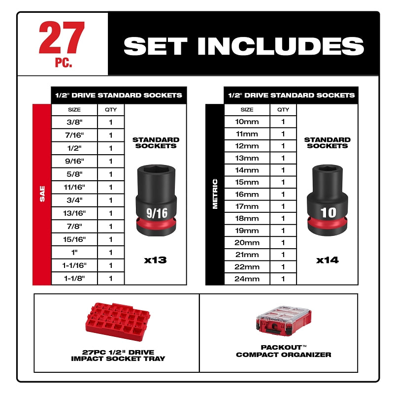 Milwaukee SHOCKWAVE Impact Duty 49-66-6804 Socket Set, Chrome Molybdenum Steel