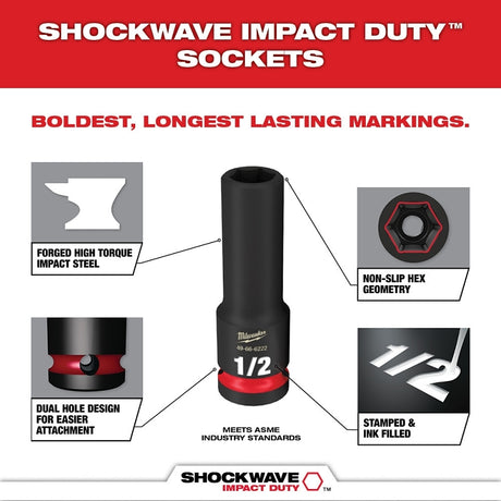 Milwaukee SHOCKWAVE Impact Duty 49-66-6806 Socket Set, Chrome Molybdenum Steel