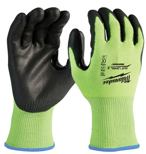 Milwaukee 48-73-8923 High-Visibility Cut Level 2 Gloves, Unisex, XL, Elasticated Knit Cuff, Nitrile Coating, Yellow