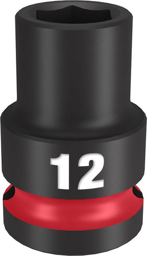 Milwaukee SHOCKWAVE Impact Duty Series 49-66-6244 Shallow Impact Socket, 12 mm Socket, 1/2 in Drive, Square Drive