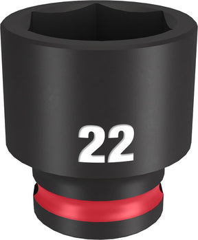 Milwaukee SHOCKWAVE Impact Duty Series 49-66-6145 Shallow Impact Socket, 22 mm Socket, 3/8 in Drive, Square Drive