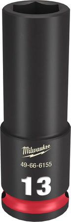 Milwaukee SHOCKWAVE Impact Duty Series 49-66-6155 Deep Impact Socket, 13 mm Socket, 3/8 in Drive, Square Drive, 6-Point