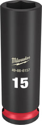 Milwaukee SHOCKWAVE Impact Duty Series 49-66-6157 Deep Impact Socket, 15 mm Socket, 3/8 in Drive, Square Drive, 6-Point
