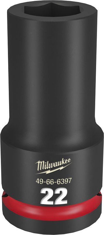 Milwaukee SHOCKWAVE Impact Duty 49-66-6397 Impact Socket, 22 mm Socket, Deep D Socket, 90 mm OAL, 3/4 in Drive, 6-Point