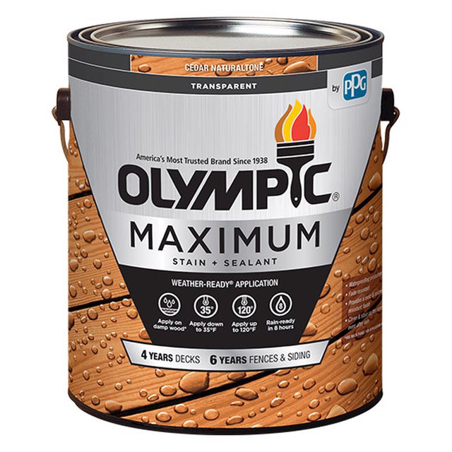 Olympic Maximum Low Luster Cedar Natural Tone Transparent Oil-Based Stain and Sealer 1 gal, Pack of 4