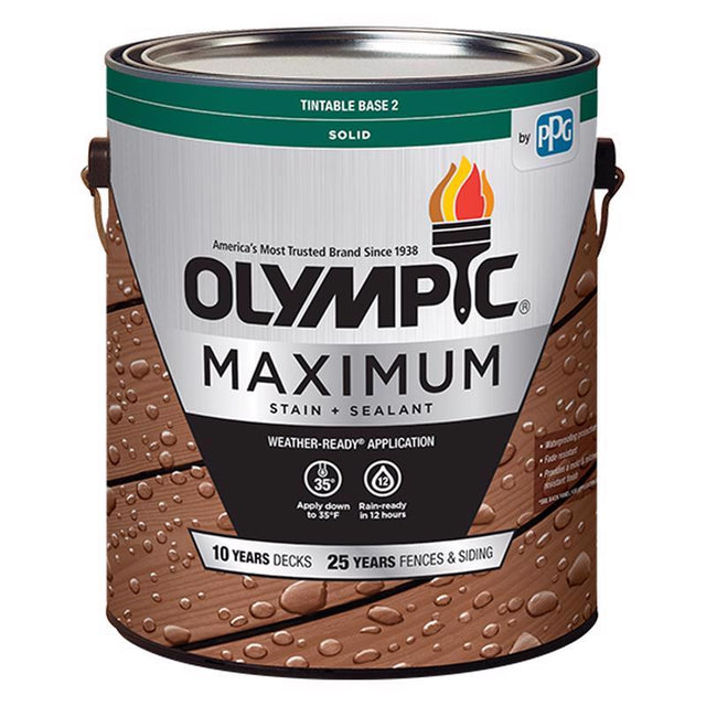 Olympic Maximum Solid Tintable Semi-Gloss White Base 2 Acrylic Latex Stain and Sealant 1 gal, Pack of 4