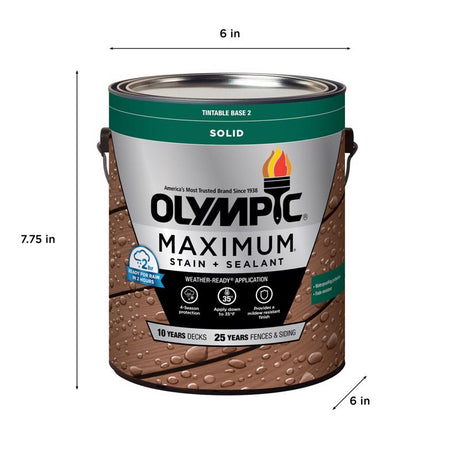 Olympic Maximum Solid Tintable Semi-Gloss White Base 2 Acrylic Latex Stain and Sealant 1 gal, Pack of 4